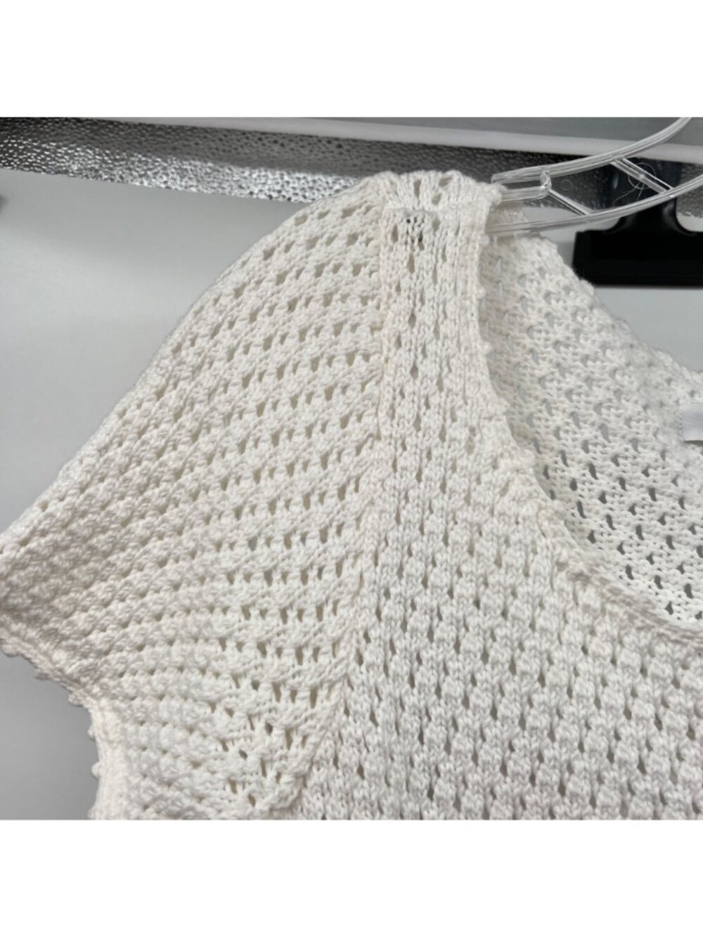 Calvin Klein Crochet A-Line Dress Two Piece Short Sleeve White Size Medium - Picture 5 of 8